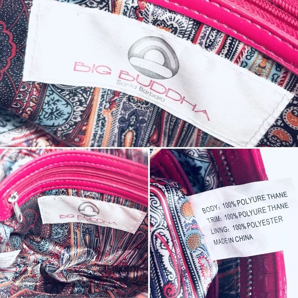 Big‎ Buddha Crossbody Bag Shoulder Tote Bright Pink Faux Patent Leather Chevron - Picture 15 of 16